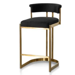 Adela Black Velvet Bar Stool - Golden Base