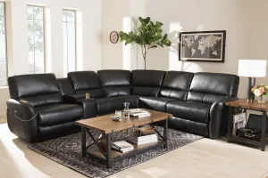 Amaris 5pcs Black Bonded Leather Power Reclining Sectional Sofa w/USB Ports