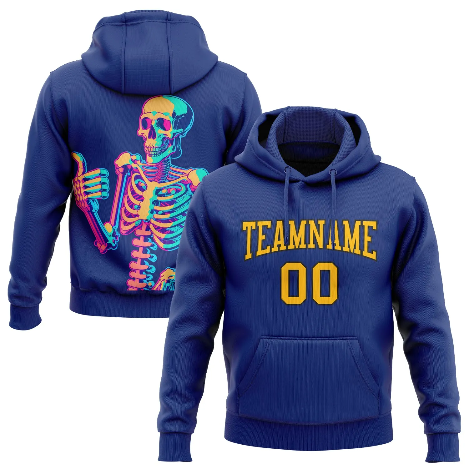 Custom Stitched Royal Gold-Black 3D Skull Fashion Sports Pullover Sweatshirt Hoodie