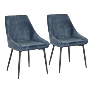 Diana Contemporary Chair in Black Metal and Blue Velvet by LumiSource - Set of 2