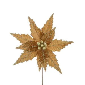 Festive 50cm Gold Velvet Artificial Poinsettia Stem