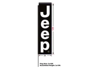 Jeep Automotive Swooper Boomer Rectangular Flag, Kit with 15' Pole and Ground Spike, 3'w x 12'h Flag, Full Color